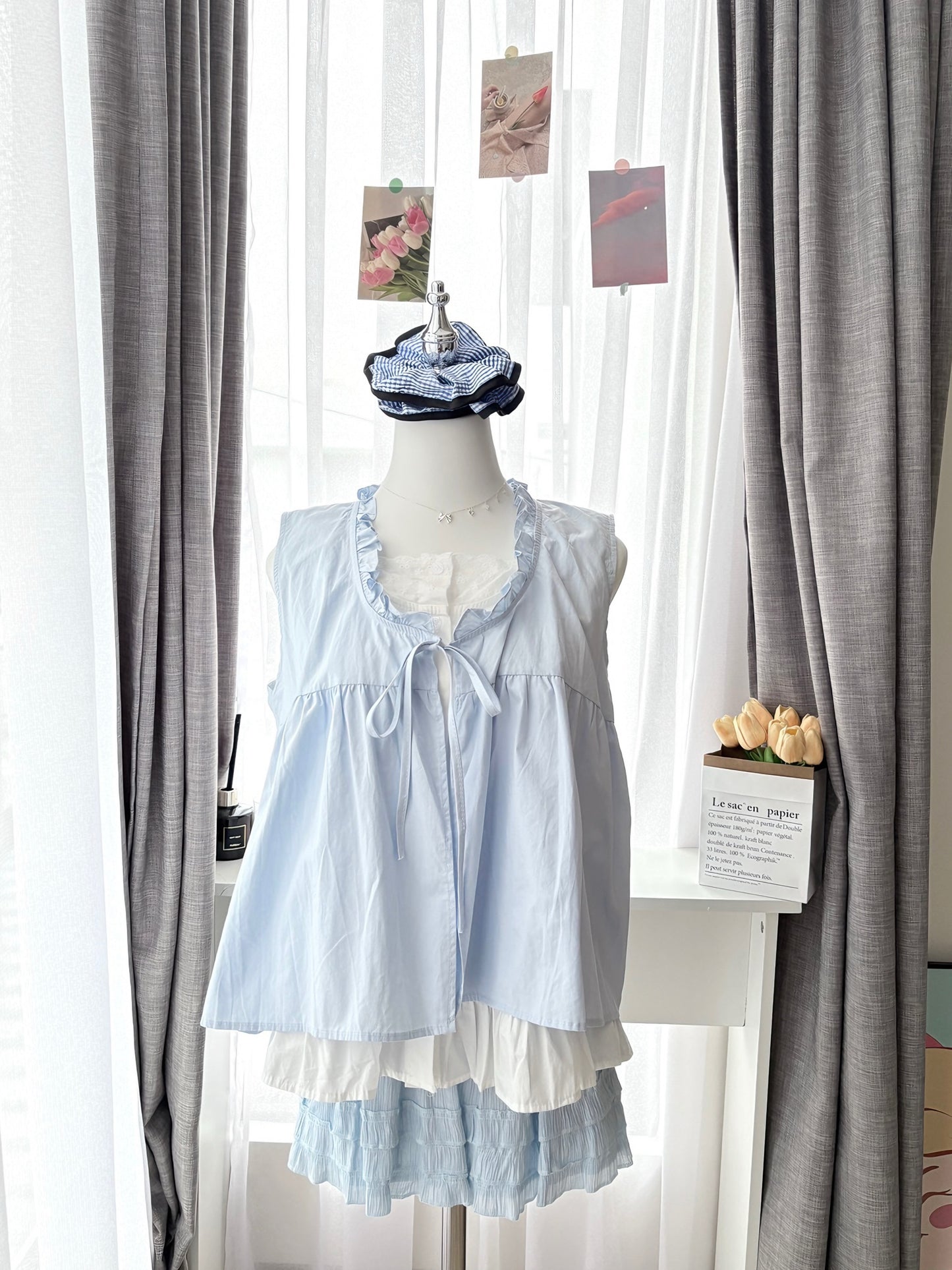 SALT BLUE LAYERED RUFFLE BLOUSE