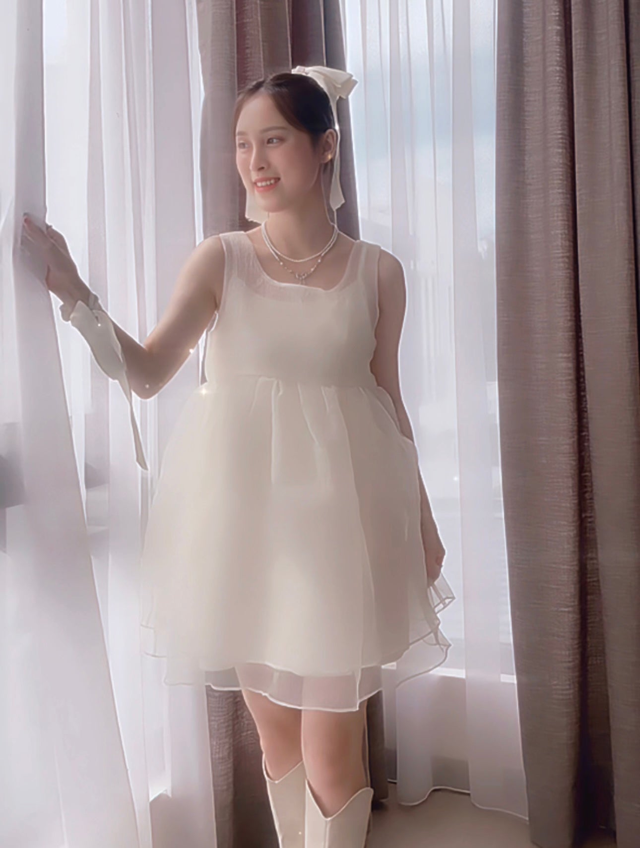 DREAMY IVORY BOW MINI DRESS- PETITEGIRLS 小个子定制款