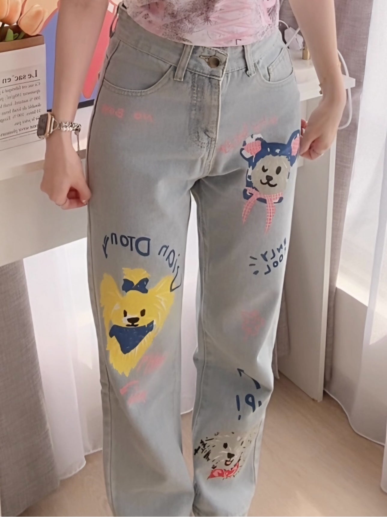CUTE DOODLE JEANS - PETITEGIRLS 小个子定制款