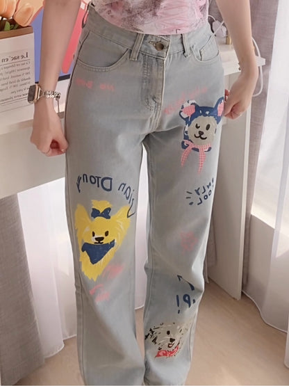 CUTE DOODLE JEANS - PETITEGIRLS 小个子定制款