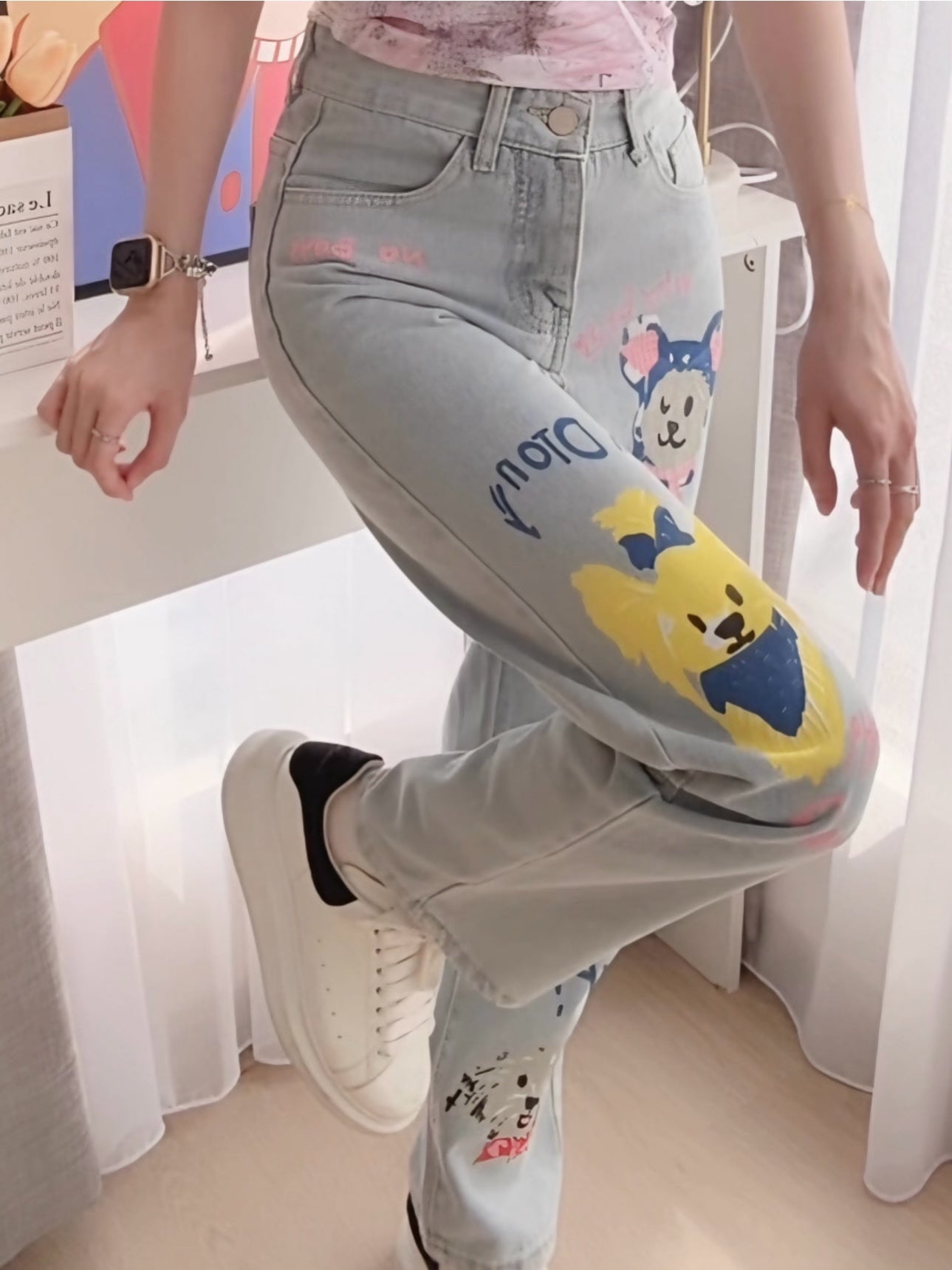 CUTE DOODLE JEANS - PETITEGIRLS 小个子定制款