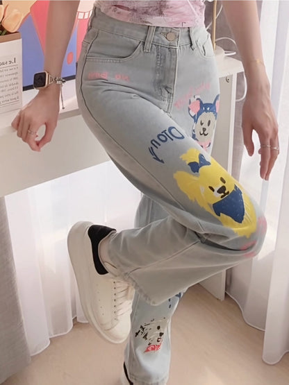 CUTE DOODLE JEANS - PETITEGIRLS 小个子定制款