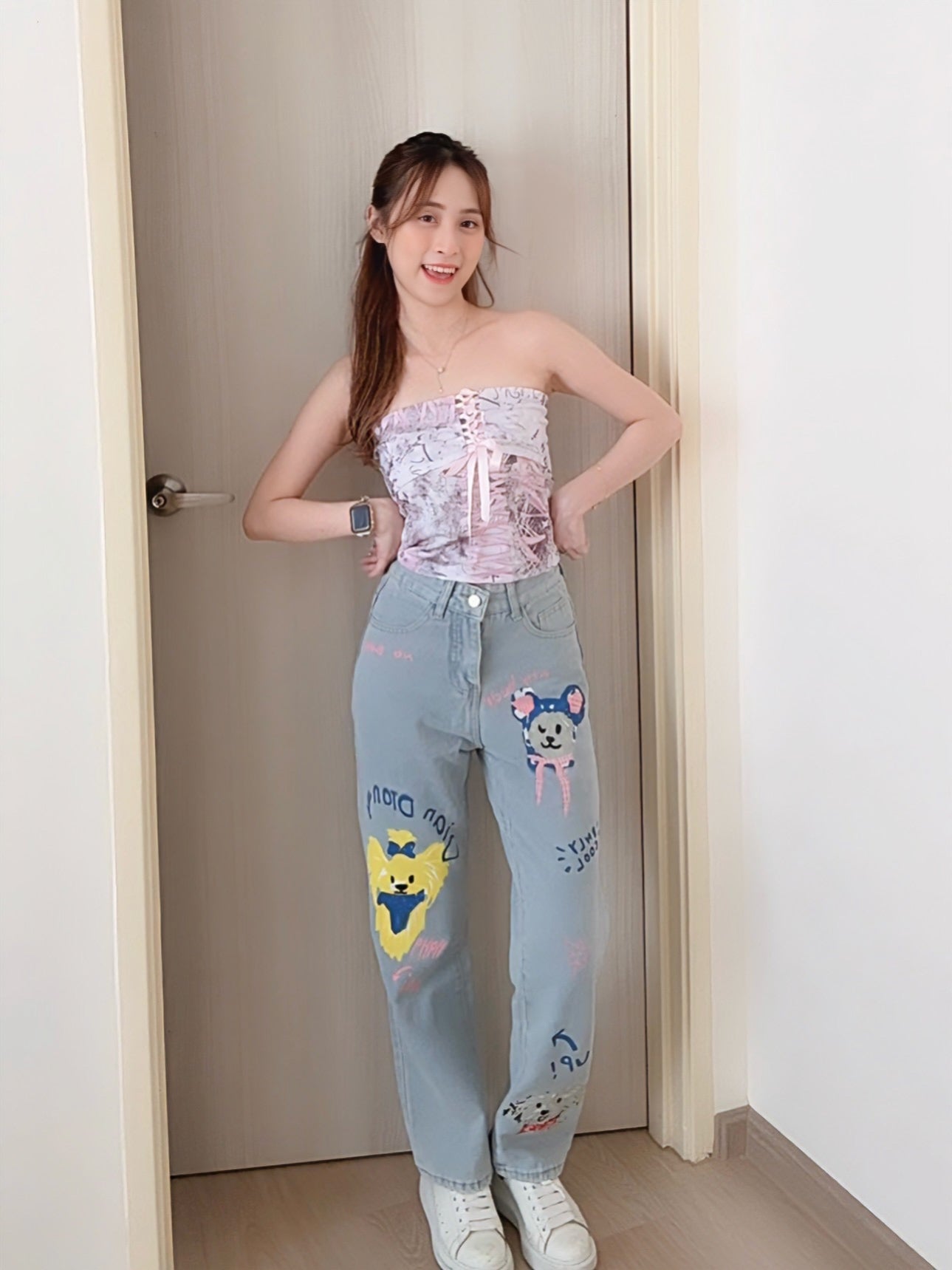 CUTE DOODLE JEANS - PETITEGIRLS 小个子定制款