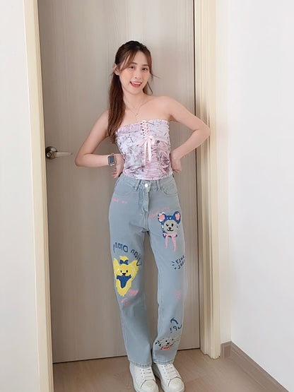 CUTE DOODLE JEANS - PETITEGIRLS 小个子定制款