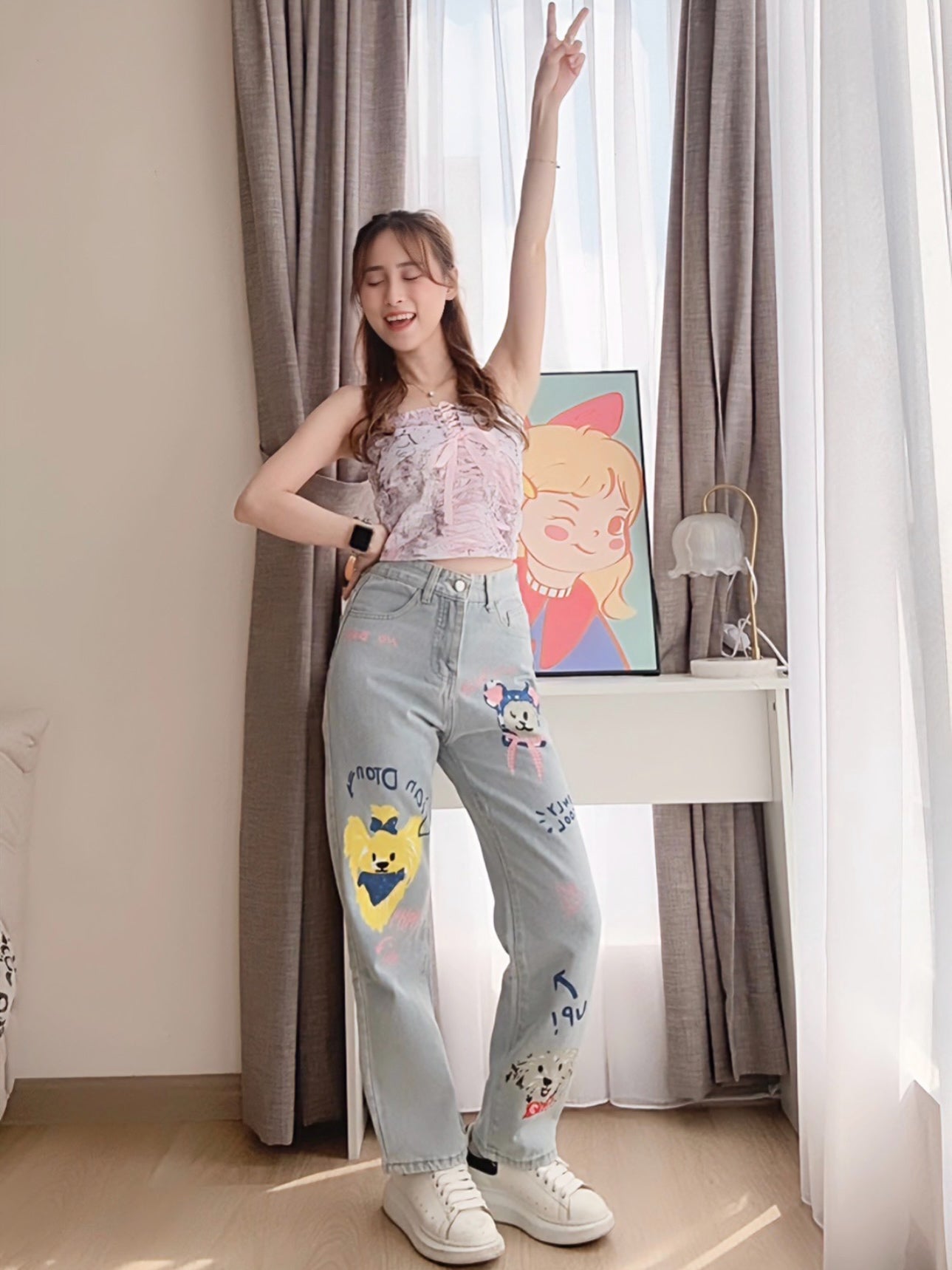 CUTE DOODLE JEANS - PETITEGIRLS 小个子定制款