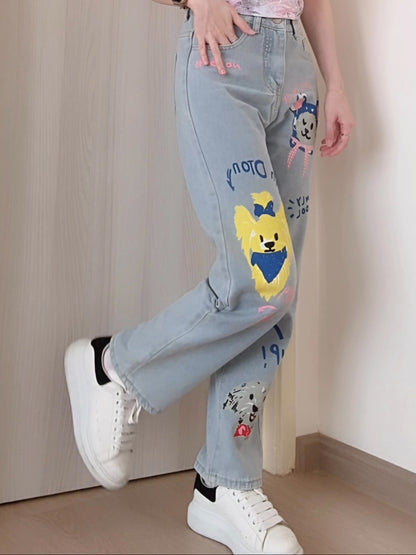 CUTE DOODLE JEANS - PETITEGIRLS 小个子定制款