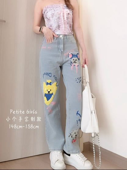 CUTE DOODLE JEANS - PETITEGIRLS 小个子定制款