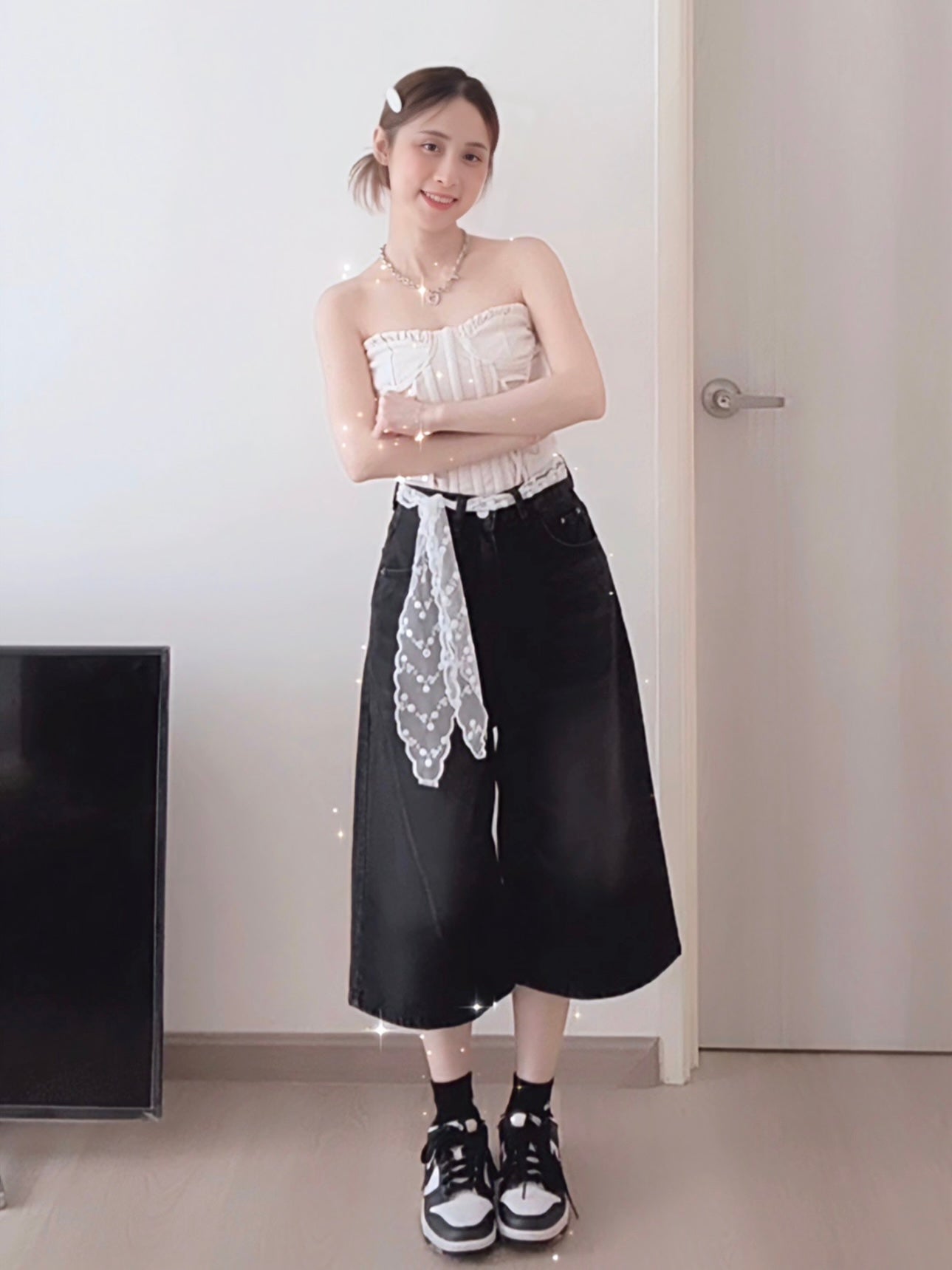 BLACK WASHED DENIM CAPRIS - PETITEGIRLS 小个子定制款