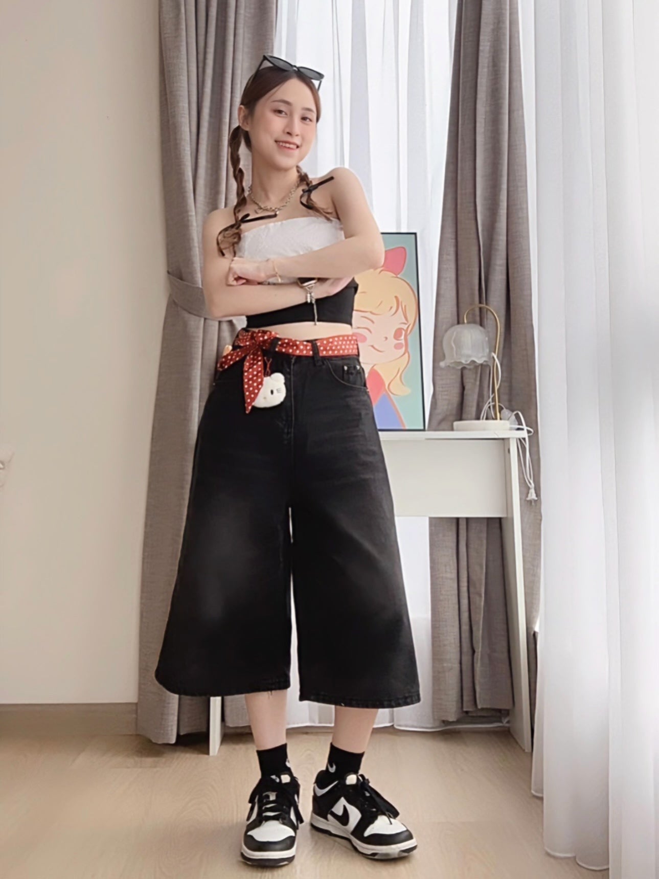 BLACK WASHED DENIM CAPRIS - PETITEGIRLS 小个子定制款