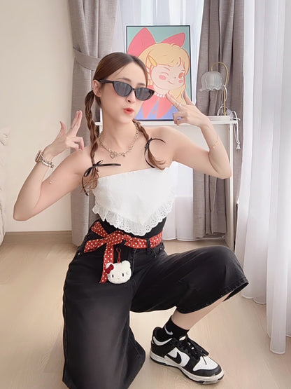 BLACK WASHED DENIM CAPRIS - PETITEGIRLS 小个子定制款