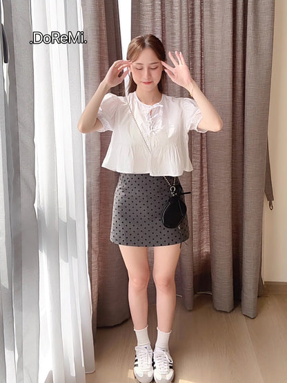 WHITE PUFF TIE BLOUSE