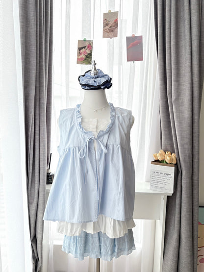 SALT BLUE LAYERED RUFFLE BLOUSE