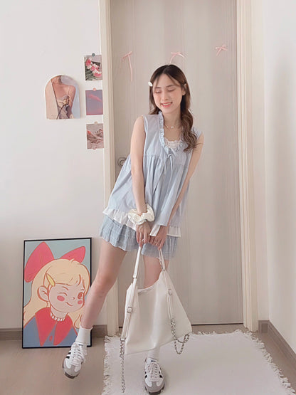 SALT BLUE LAYERED RUFFLE BLOUSE