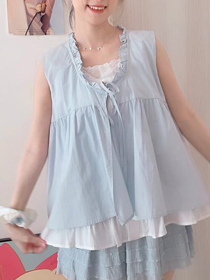 SALT BLUE LAYERED RUFFLE BLOUSE