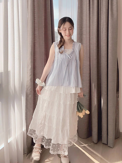 SALT BLUE LAYERED RUFFLE BLOUSE