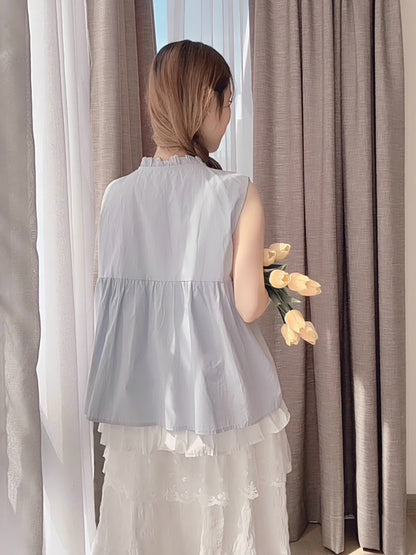 SALT BLUE LAYERED RUFFLE BLOUSE