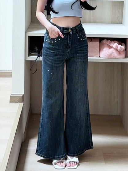 BLUE STAR RHINESTONE FLARE JEANS - PETITEGIRLS 小个子定制款