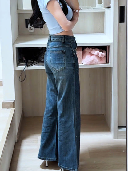 BLUE STAR RHINESTONE FLARE JEANS - PETITEGIRLS 小个子定制款