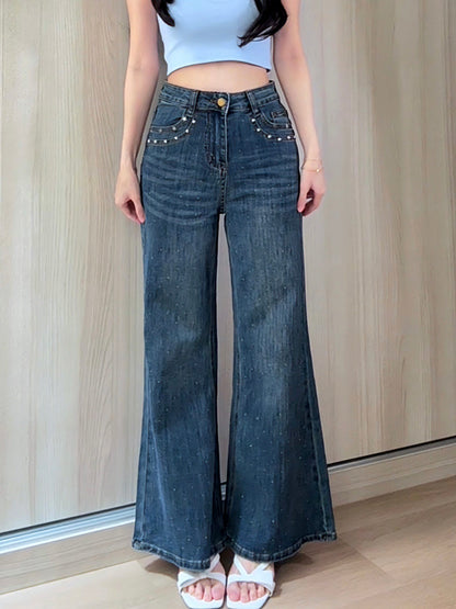 BLUE STAR RHINESTONE FLARE JEANS - PETITEGIRLS 小个子定制款