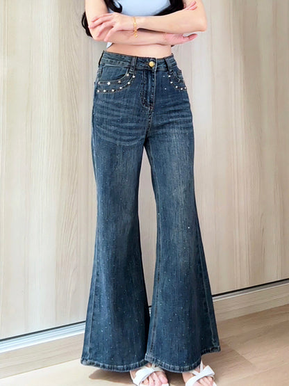 BLUE STAR RHINESTONE FLARE JEANS - PETITEGIRLS 小个子定制款