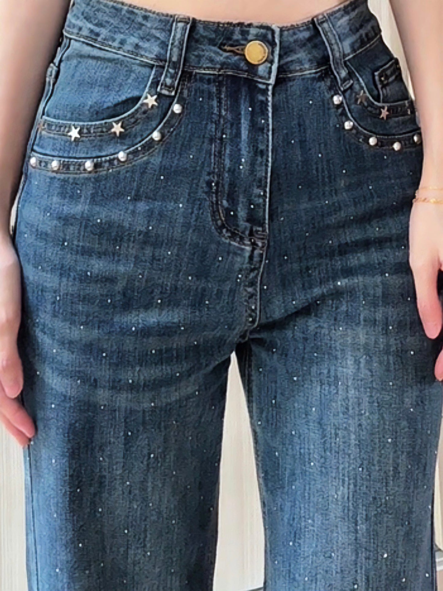 BLUE STAR RHINESTONE FLARE JEANS - PETITEGIRLS 小个子定制款