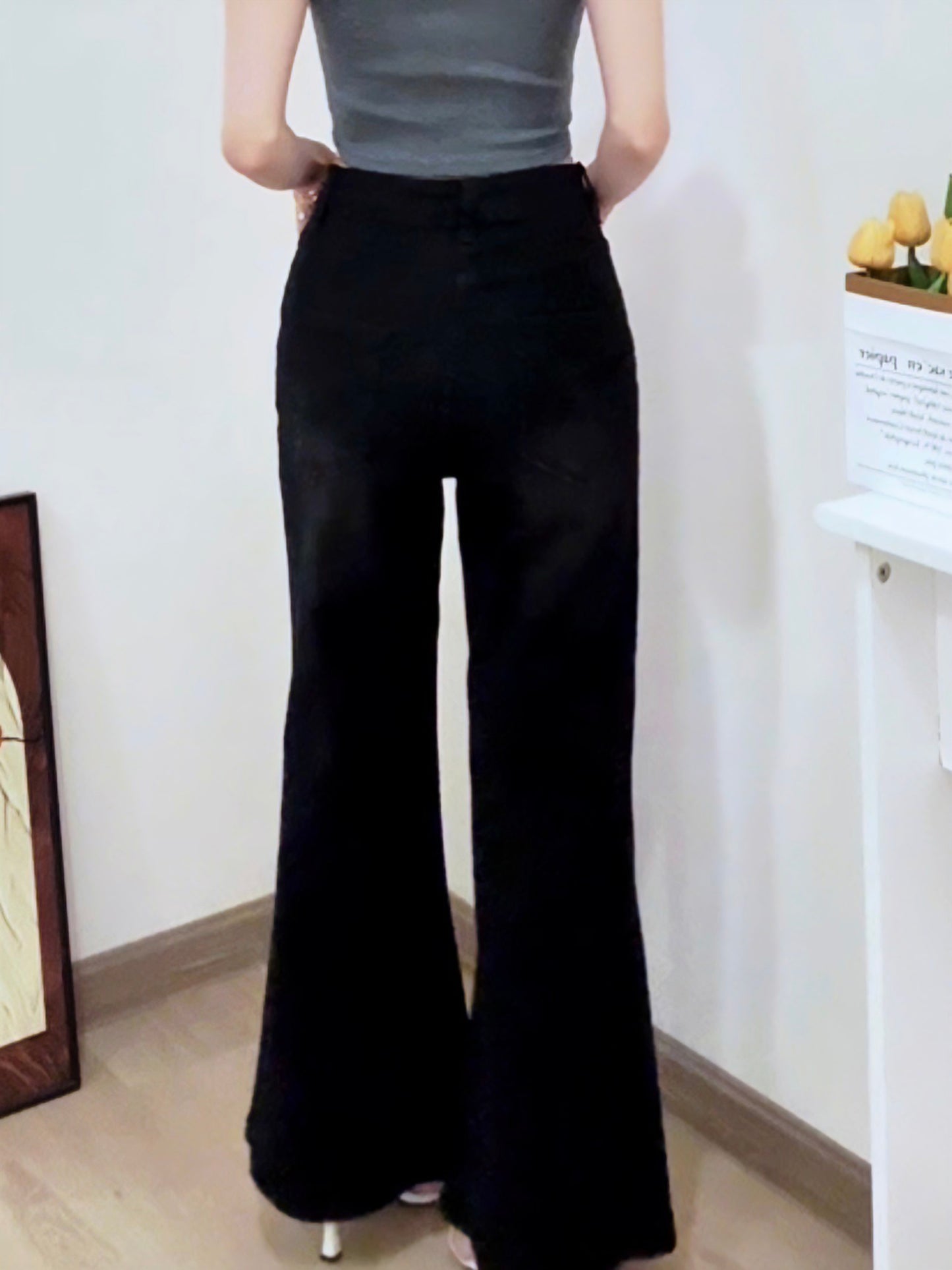 BLACK STAR RHINESTONE FLARE JEANS - PETITEGIRLS 小个子定制款