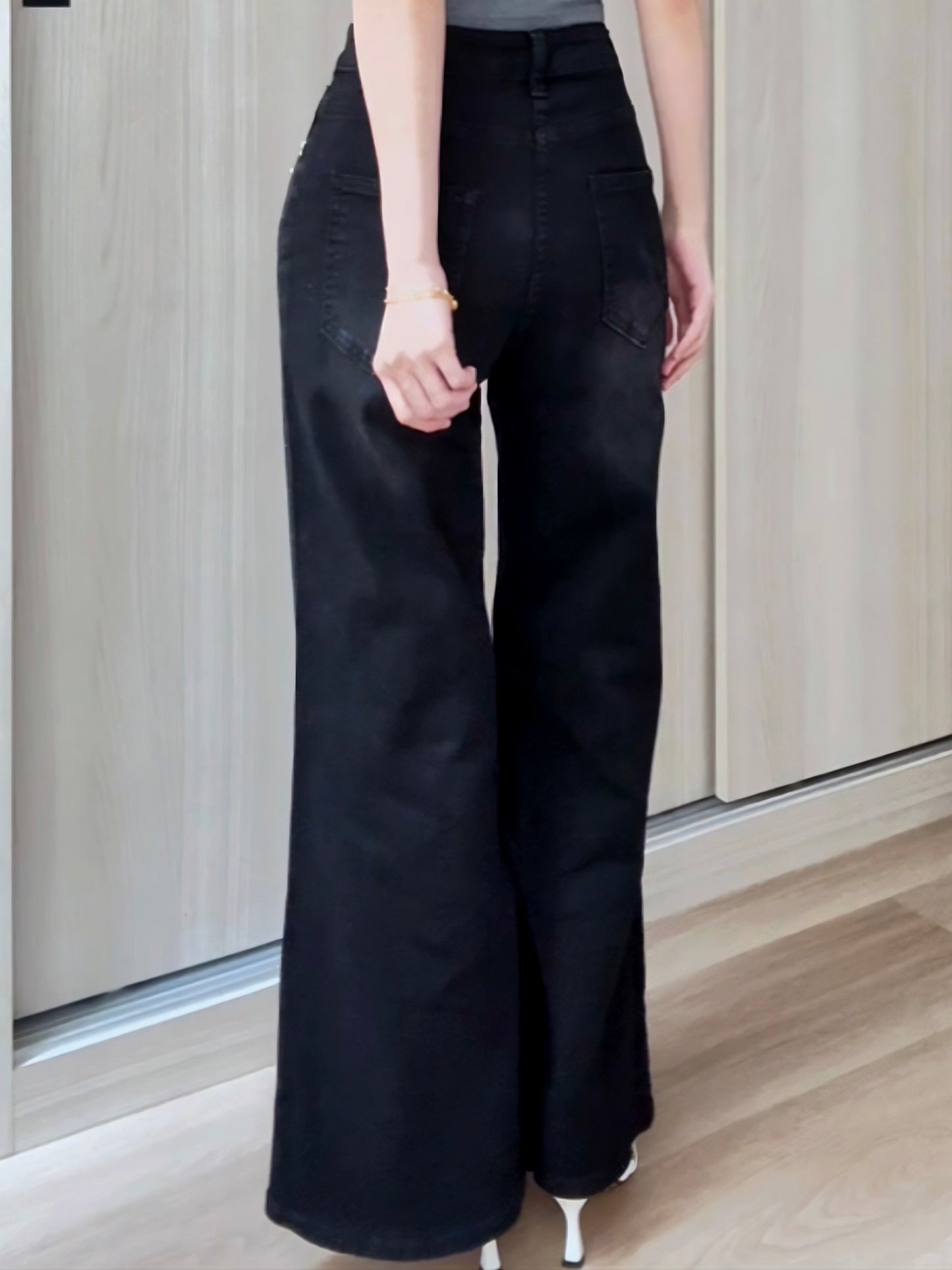 BLACK STAR RHINESTONE FLARE JEANS - PETITEGIRLS 小个子定制款