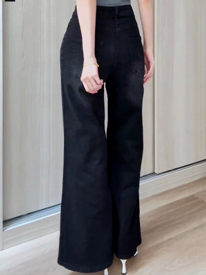 BLACK STAR RHINESTONE FLARE JEANS - PETITEGIRLS 小个子定制款