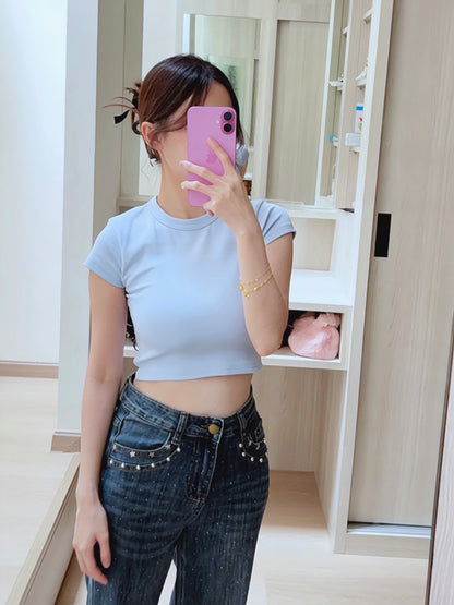 CHIC SHORT CROP TEE - BLUE