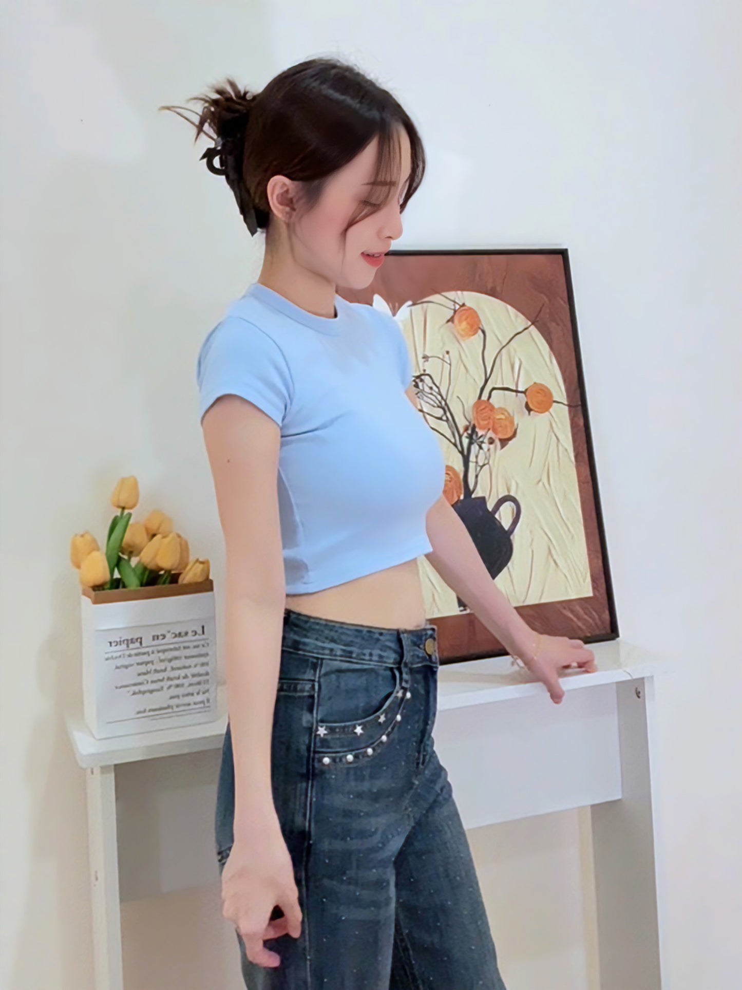 CHIC SHORT CROP TEE - BLUE