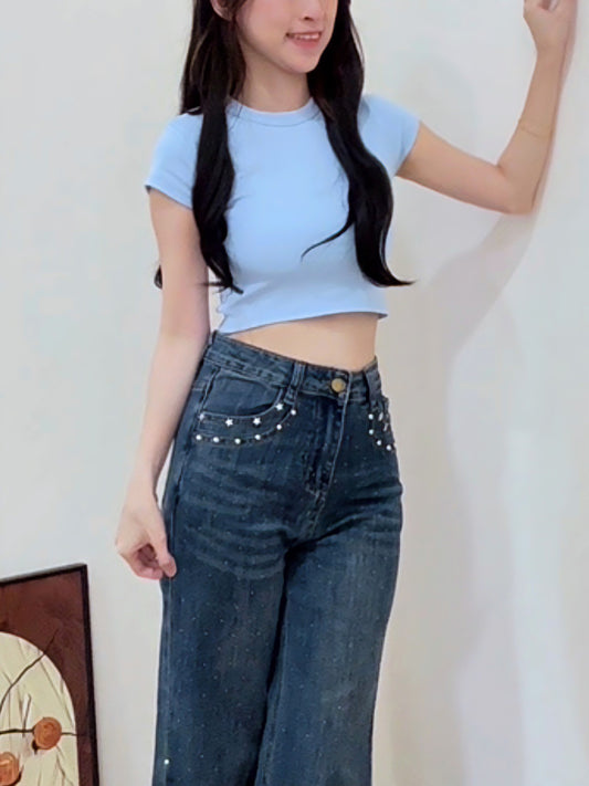 CHIC SHORT CROP TEE - BLUE
