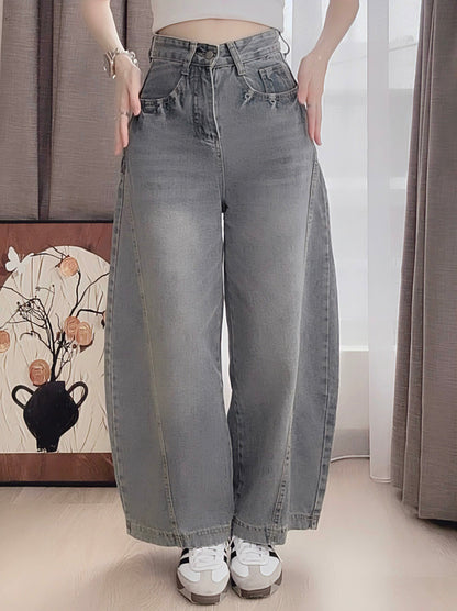 CURVE-CUT TAPERED BLUE JEANS - PETITEGIRLS 小个子定制款