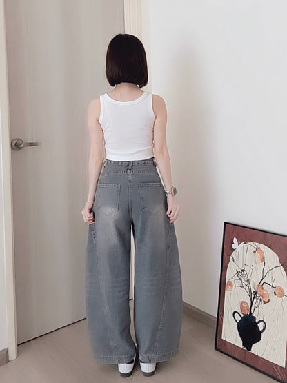 CURVE-CUT TAPERED BLUE JEANS - PETITEGIRLS 小个子定制款
