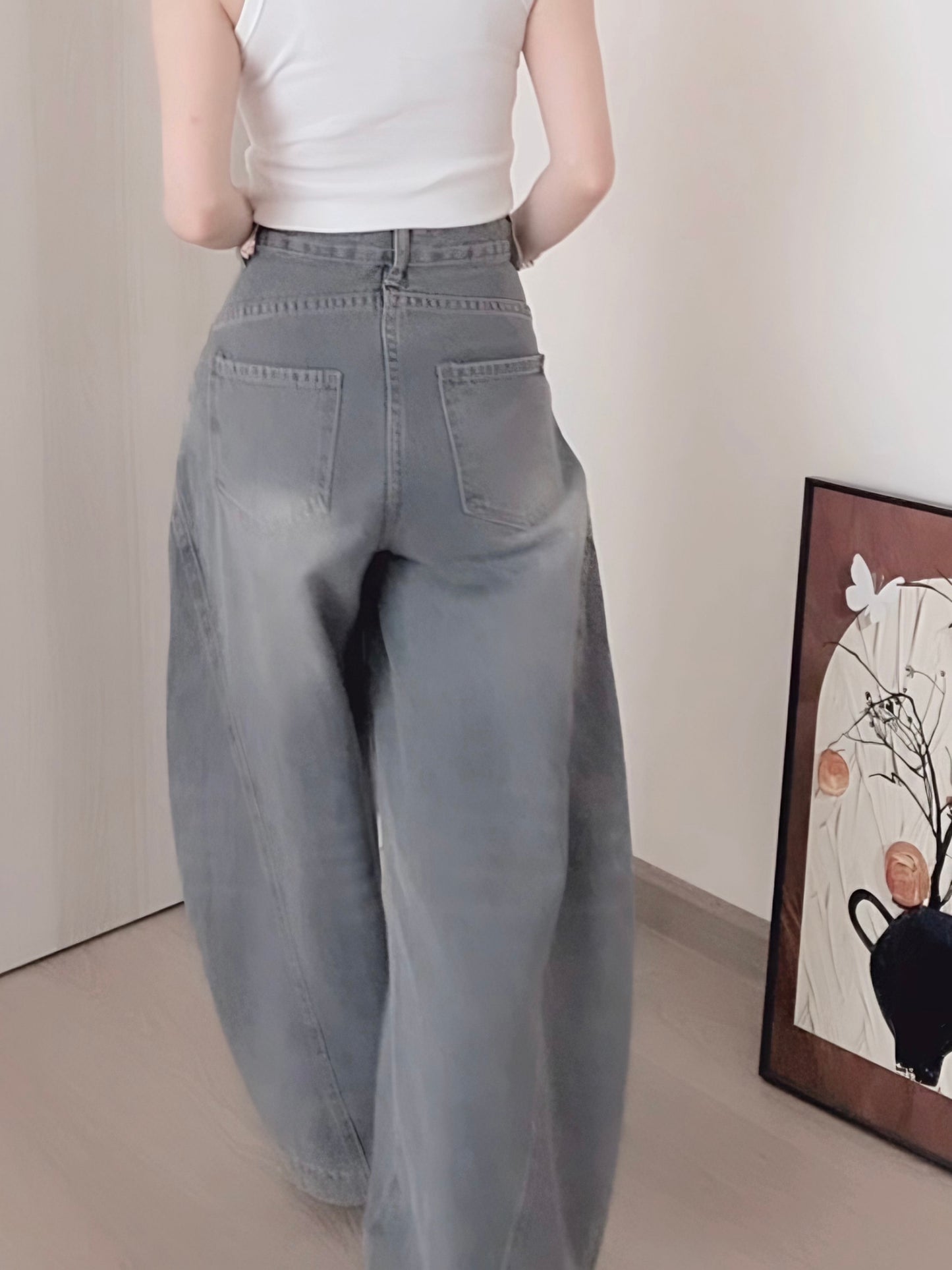 CURVE-CUT TAPERED BLUE JEANS - PETITEGIRLS 小个子定制款