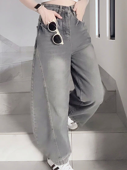 CURVE-CUT TAPERED BLUE JEANS - PETITEGIRLS 小个子定制款