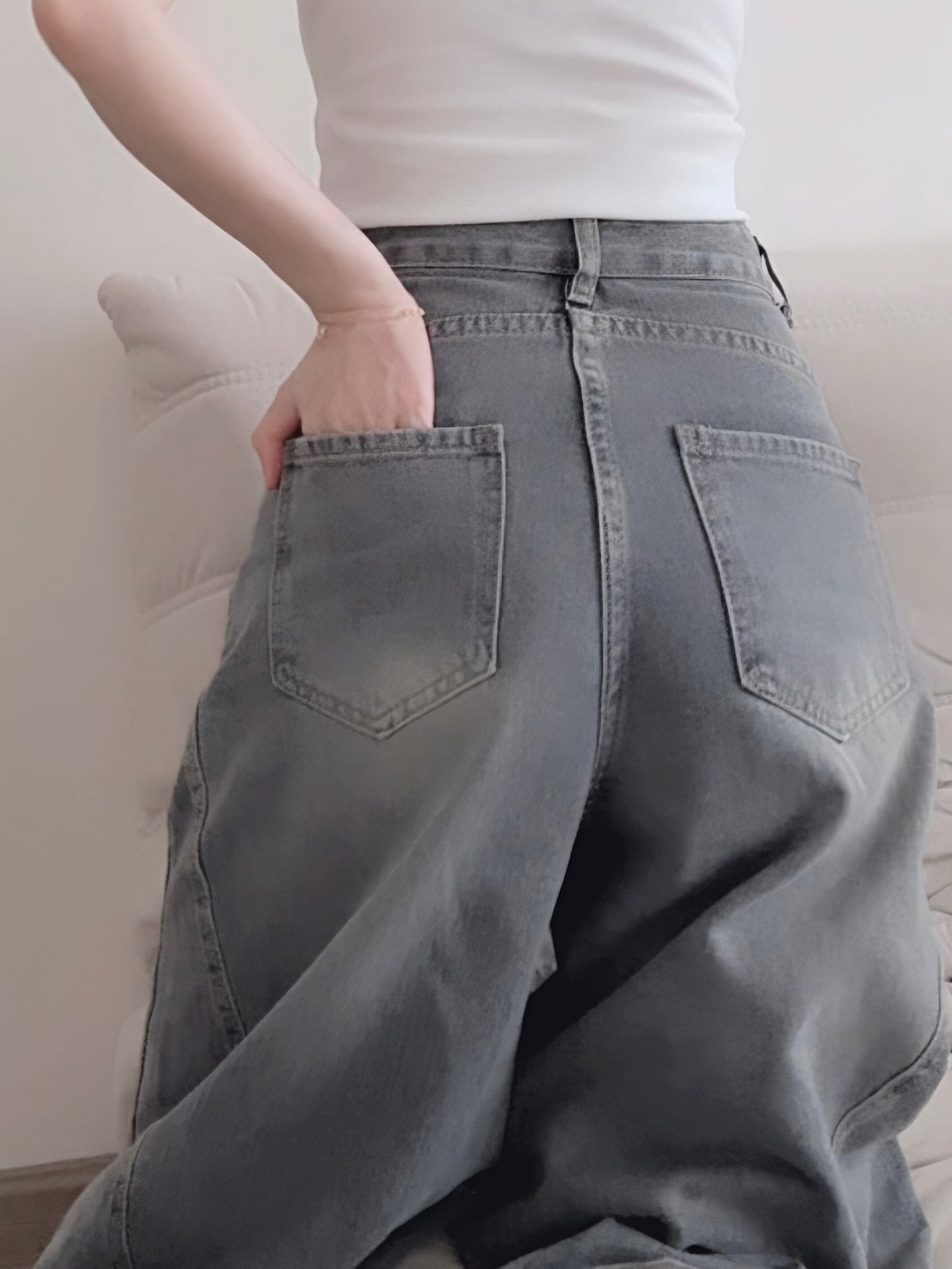 CURVE-CUT TAPERED BLUE JEANS - PETITEGIRLS 小个子定制款