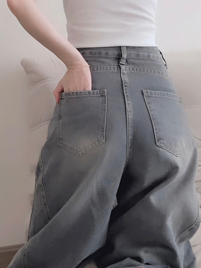 CURVE-CUT TAPERED BLUE JEANS - PETITEGIRLS 小个子定制款