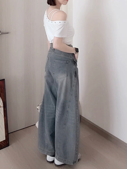 CURVE-CUT TAPERED BLUE JEANS - PETITEGIRLS 小个子定制款
