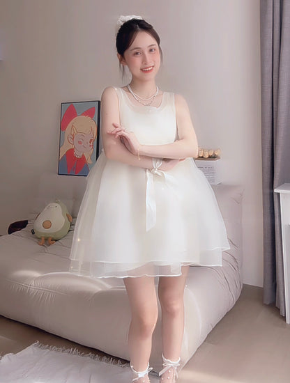 DREAMY IVORY BOW MINI DRESS- PETITEGIRLS 小个子定制款