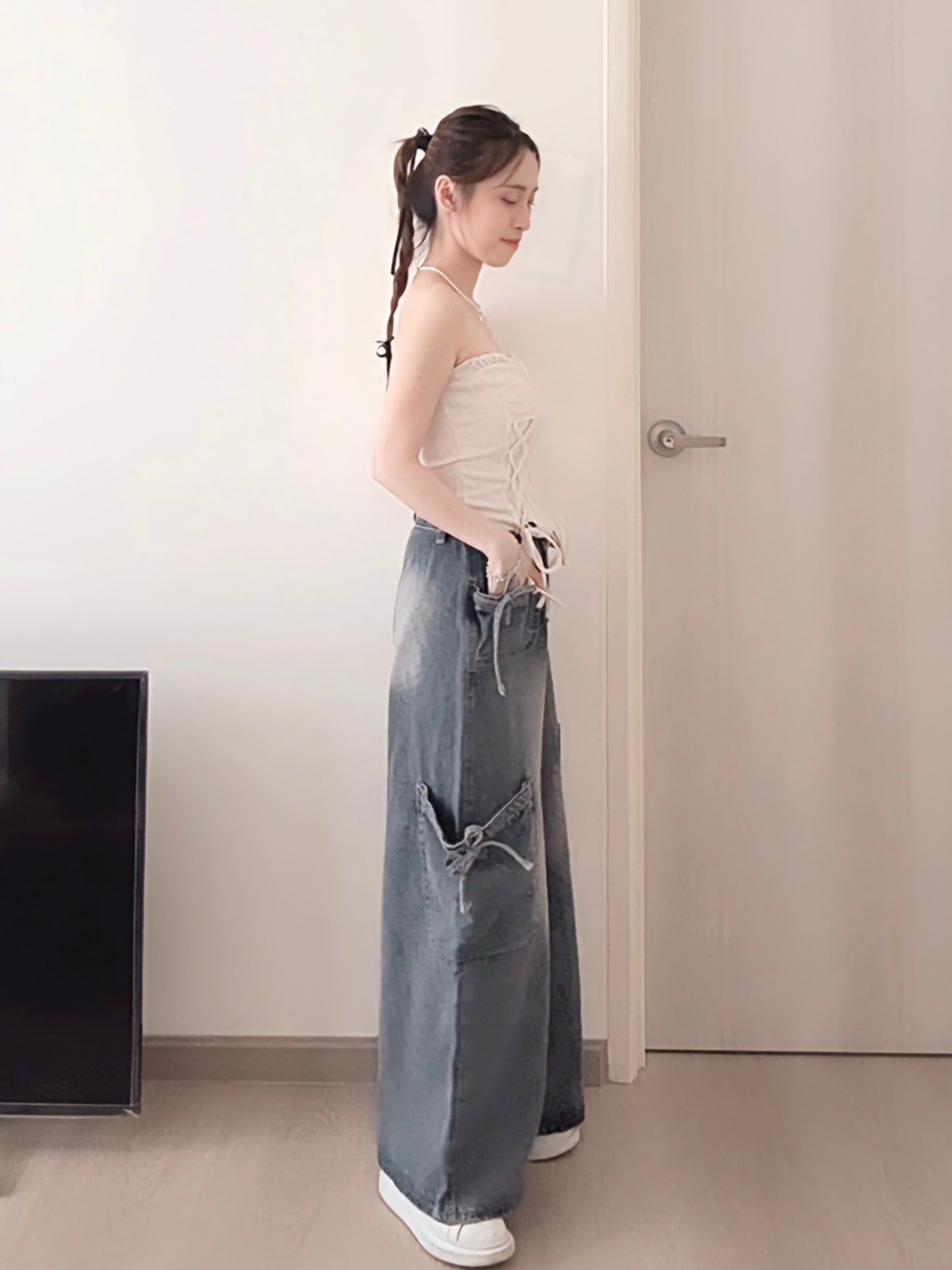 VINTAGE DENIM PANTS WITH POCKET- PETITEGIRLS 小个子定制款