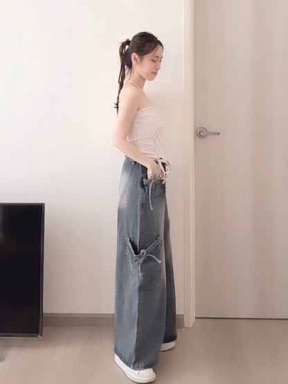 VINTAGE DENIM PANTS WITH POCKET- PETITEGIRLS 小个子定制款