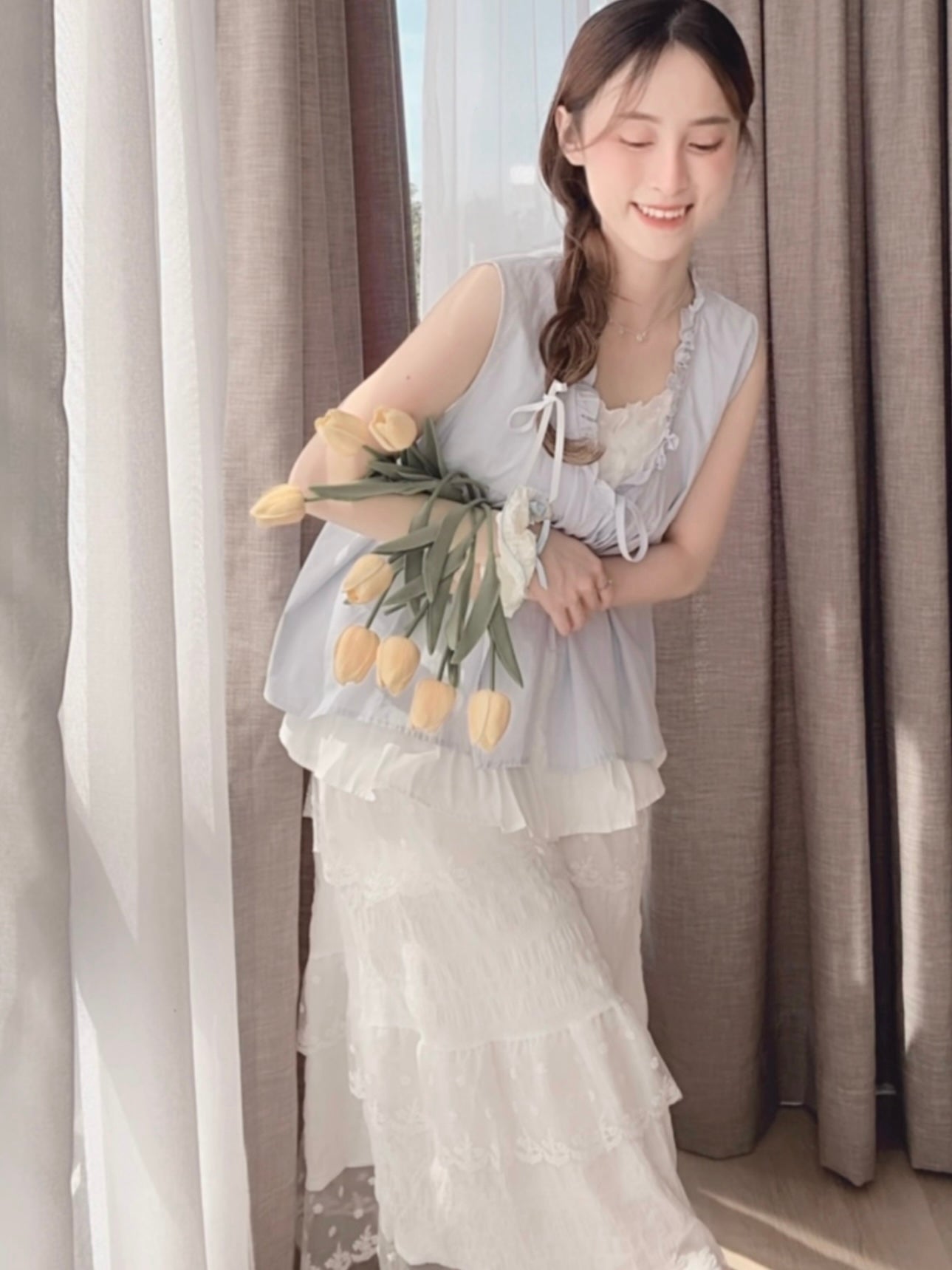 LONG LACE RUFFLE SKIRT- PETITEGIRLS 小个子定制款
