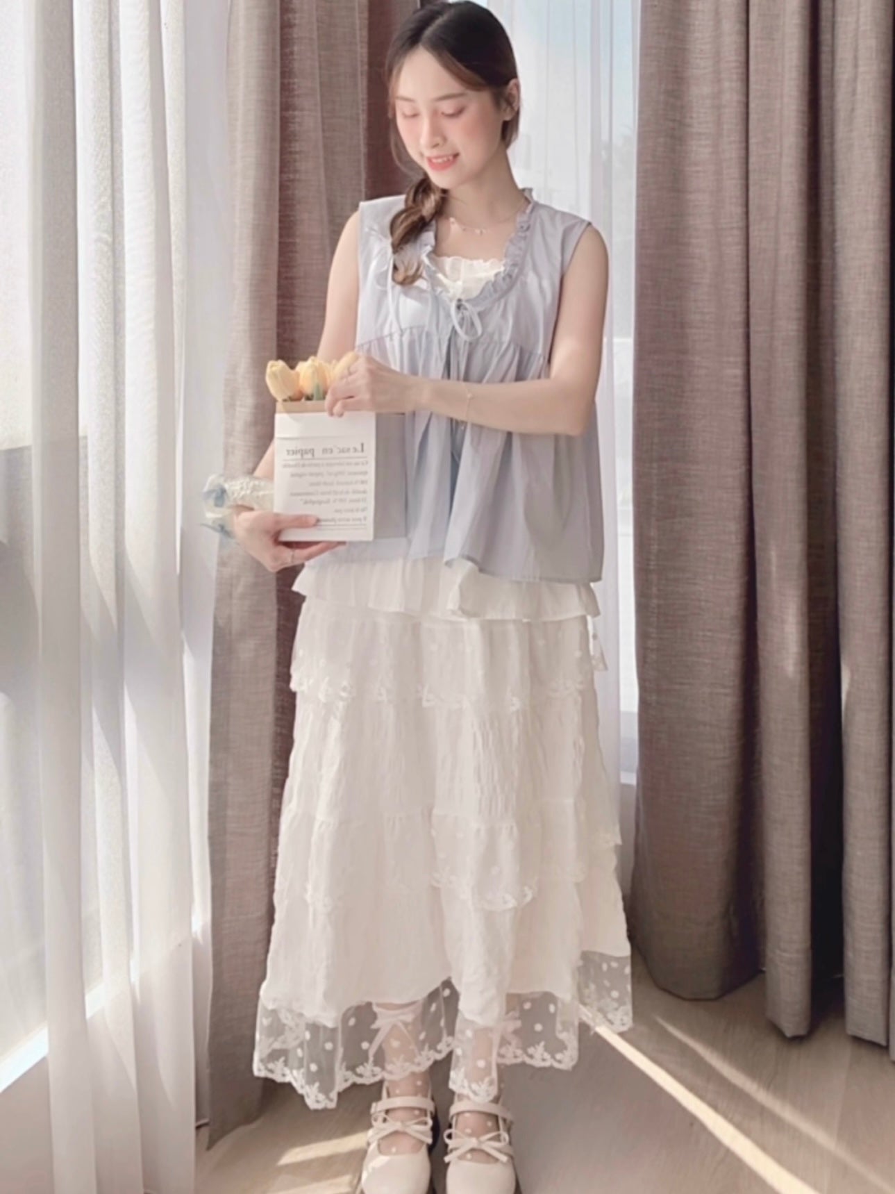 LONG LACE RUFFLE SKIRT- PETITEGIRLS 小个子定制款