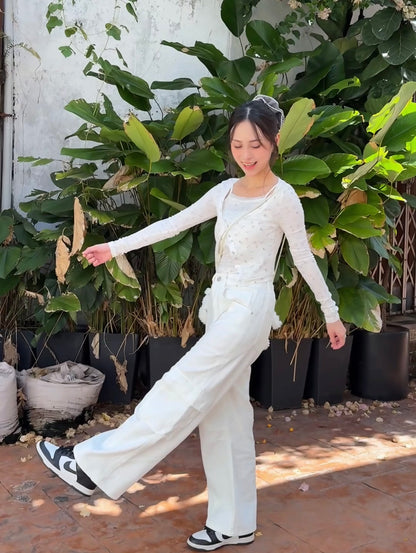 WHITE POCKET CARGO JEANS - PETITEGIRLS 小个子定制款