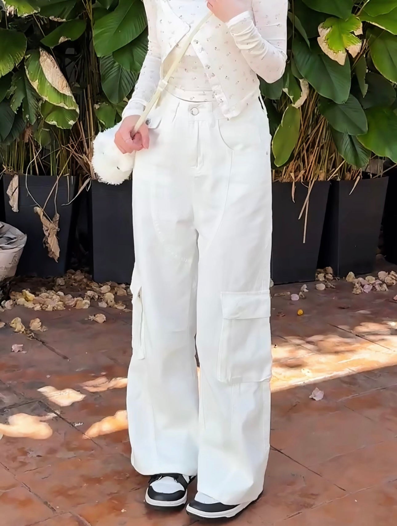 WHITE POCKET CARGO JEANS - PETITEGIRLS 小个子定制款
