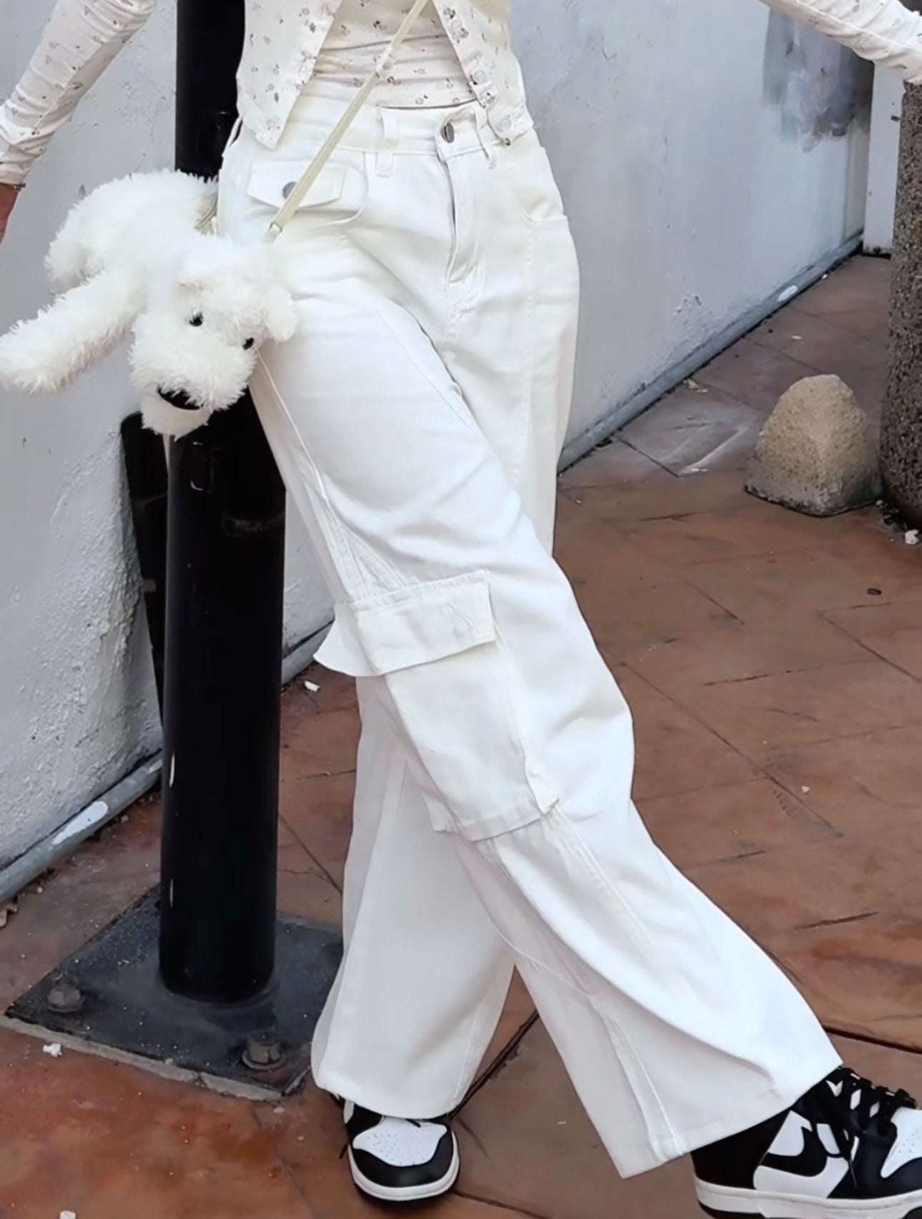 WHITE POCKET CARGO JEANS - PETITEGIRLS 小个子定制款