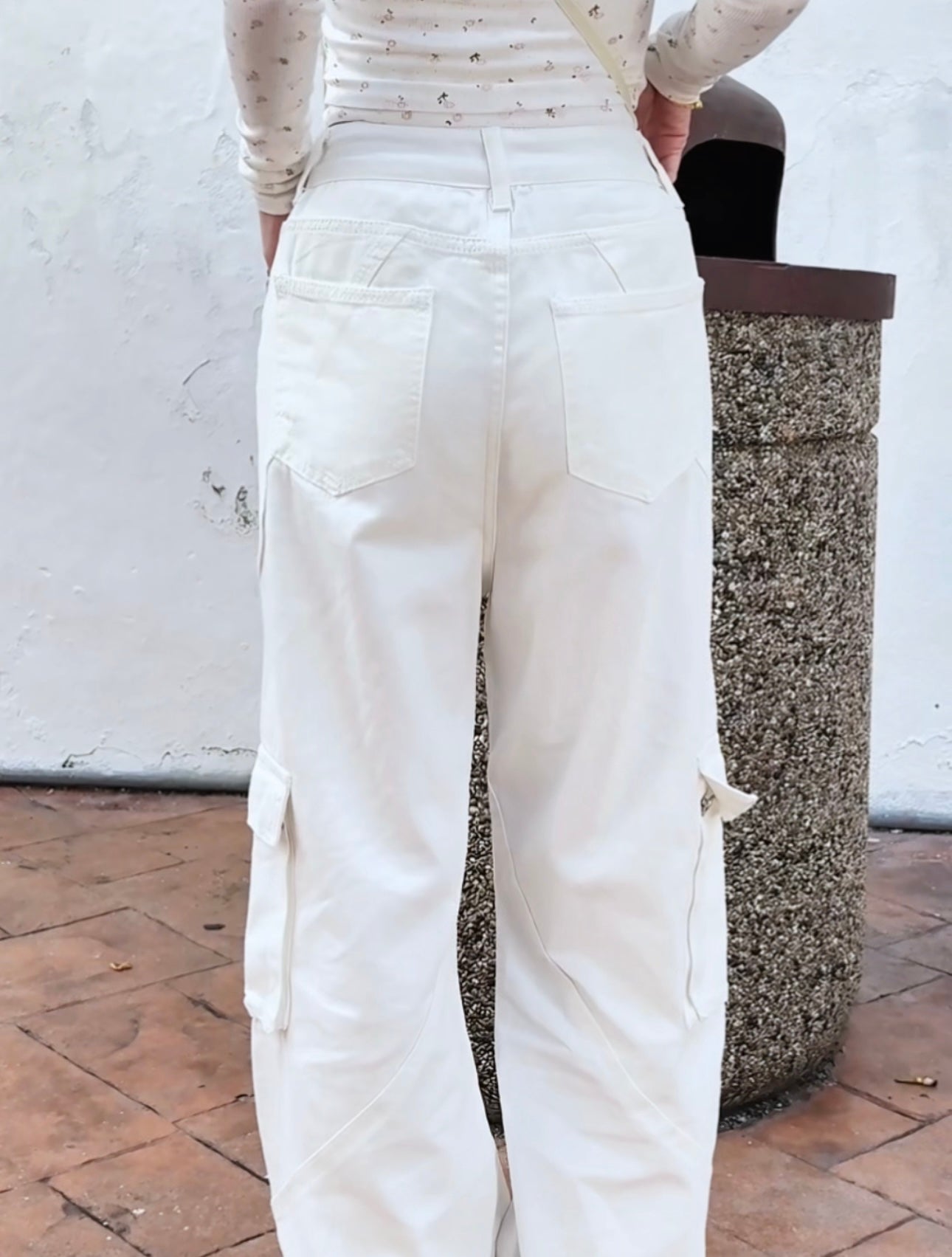 WHITE POCKET CARGO JEANS - PETITEGIRLS 小个子定制款