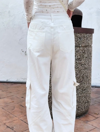 WHITE POCKET CARGO JEANS - PETITEGIRLS 小个子定制款
