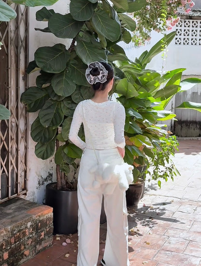 WHITE POCKET CARGO JEANS - PETITEGIRLS 小个子定制款