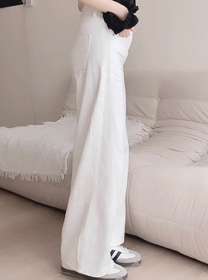 WHITE WIDE-LEG JEANS WITH CONTOUR SEAMS - PETITEGIRLS 小个子定制款